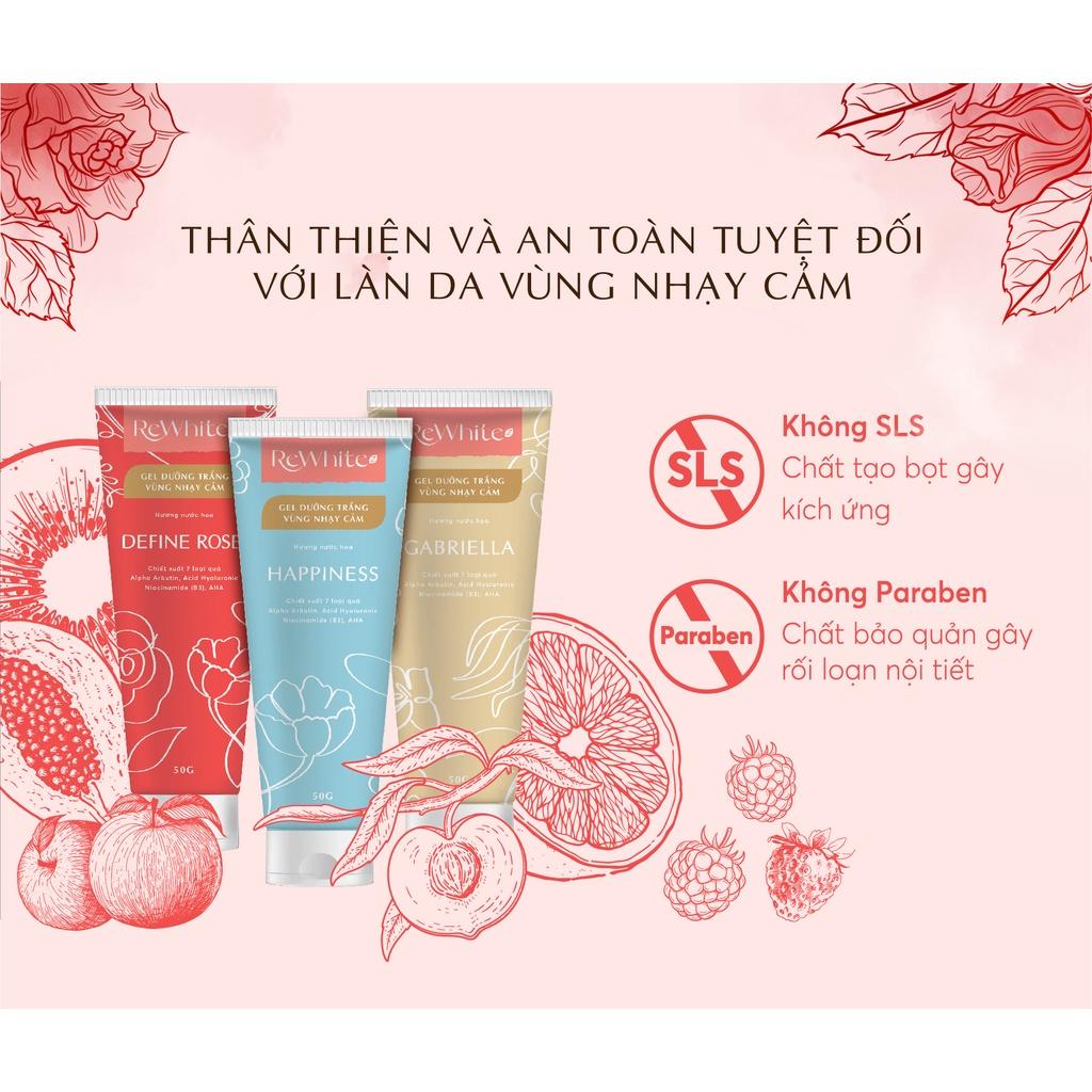 Combo Gel Tẩy Tế Bào Chết Và Dưỡng Trắng Vùng Nách, Mông, Bikini Rewhitez Hương Nước Hoa Quyến Rũ Define Rose 50g