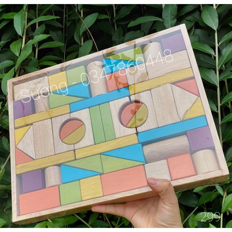 BỘ XẾP HÌNH XÂY DỰNG 54 khối- Đồ chơi gỗ an toàn, sáng tạo, phát triển trí tuệ, thông minh cho trẻ