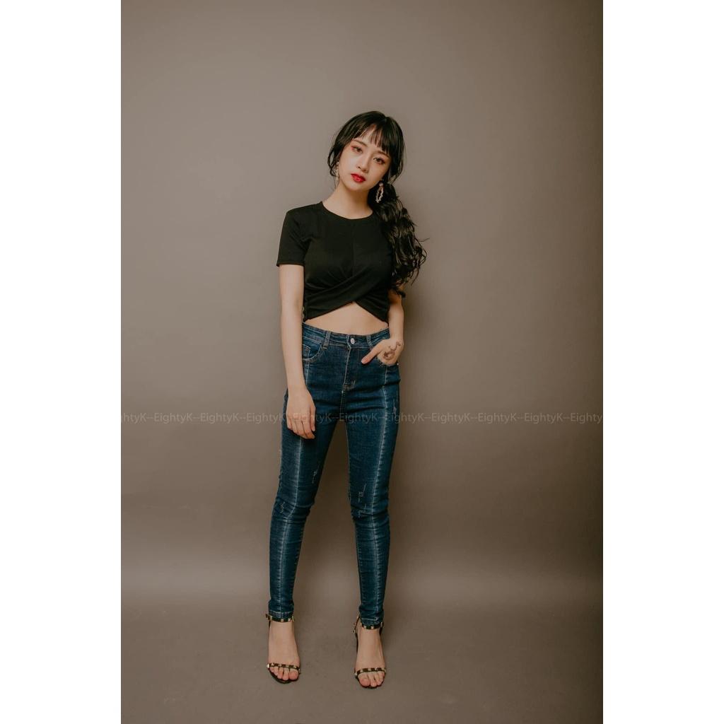Áo Croptop Tay Ngắn Chéo Bụng