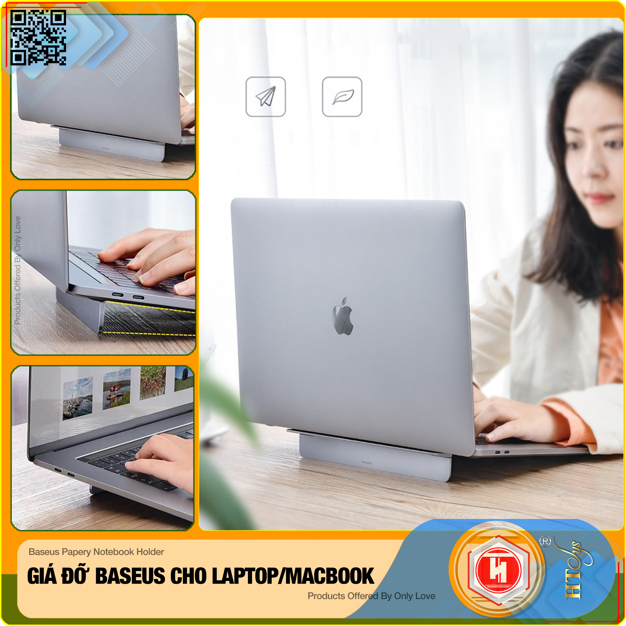 Đế tản nhiệt dạng xếp, siêu mỏng Baseus Papery Notebook Holder dùng cho cho Macbook/ Laptop (0.3cm slim, 8° Angle, Foldable, Portable Alloy Laptop Stand)