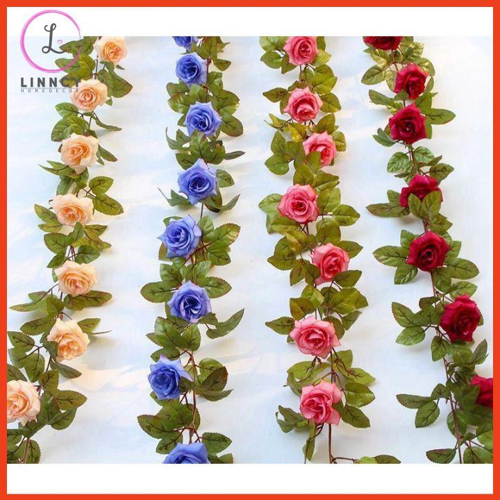Hoa giả, dây hồng leo cao cấp 17 bông dài 2.2m nhà cửa, cửa hàng, văn phòng