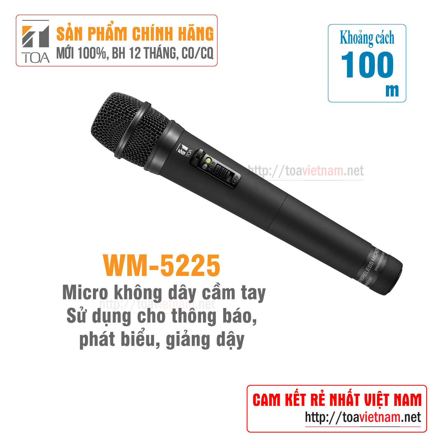 Micro không dây cầm tay UHF cho hội trưởng, giảng dậy, phòng họp: TOA WM-5225 - Hàng chính hãng