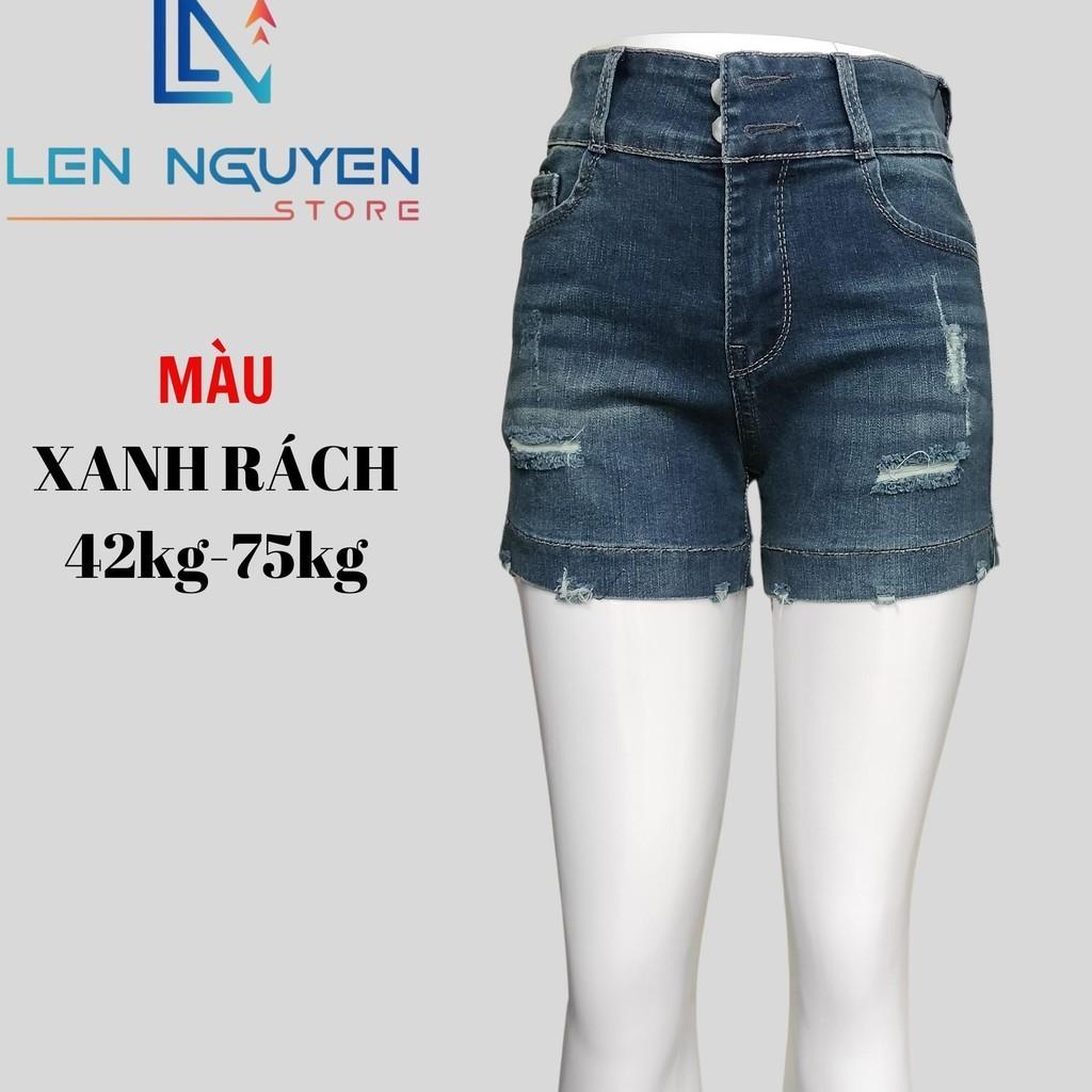 Quần jean nữ, đùi, lưng cao, quần bò nữ dáng ôm, quần rin nữ có big size, cho 42kg đến 75kg, - Xanh Rách