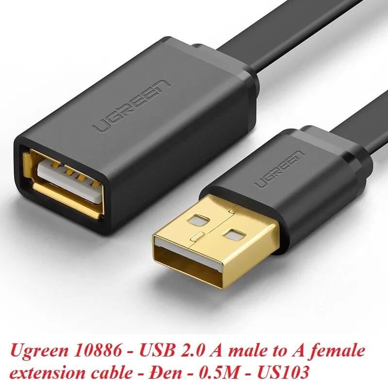 Ugreen UG10886US103TK 0.5M màu Đen Cáp tín hiệu nối dài USB 2.0 lõi thuần đồng dáng dẹt - HÀNG CHÍNH HÃNG