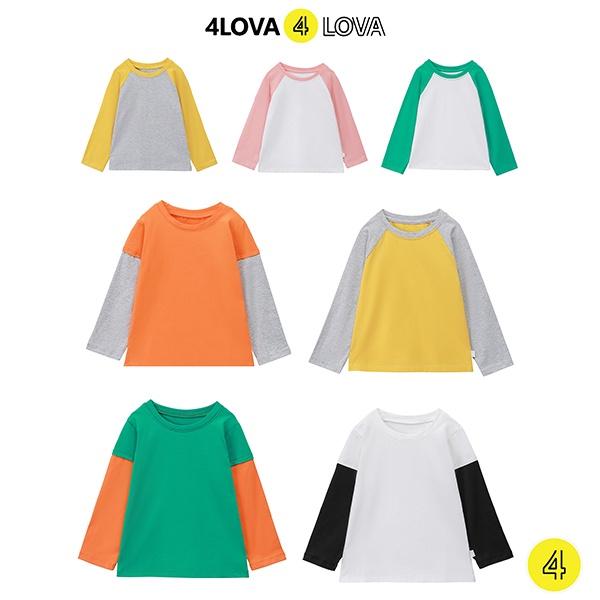 Áo thun dài tay 4LOVA cổ tròn trơn unisex cho bé trai, bé gái chất cotton cao cấp hàng chính hãng