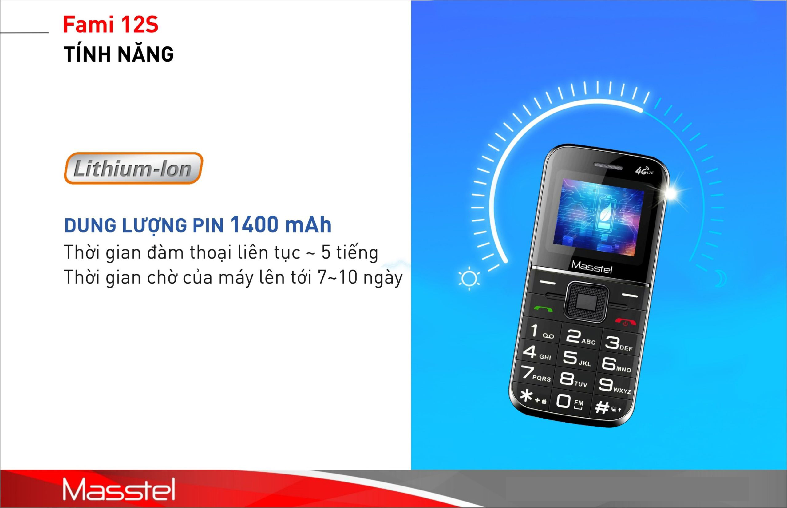 Hình ảnh Điện thoại người già Masstel Fami 12S 4G(LTE) , Bàn phím chữ số to, Loa lớn , Máy viền thép chắc chắn - Hàng chính hãng