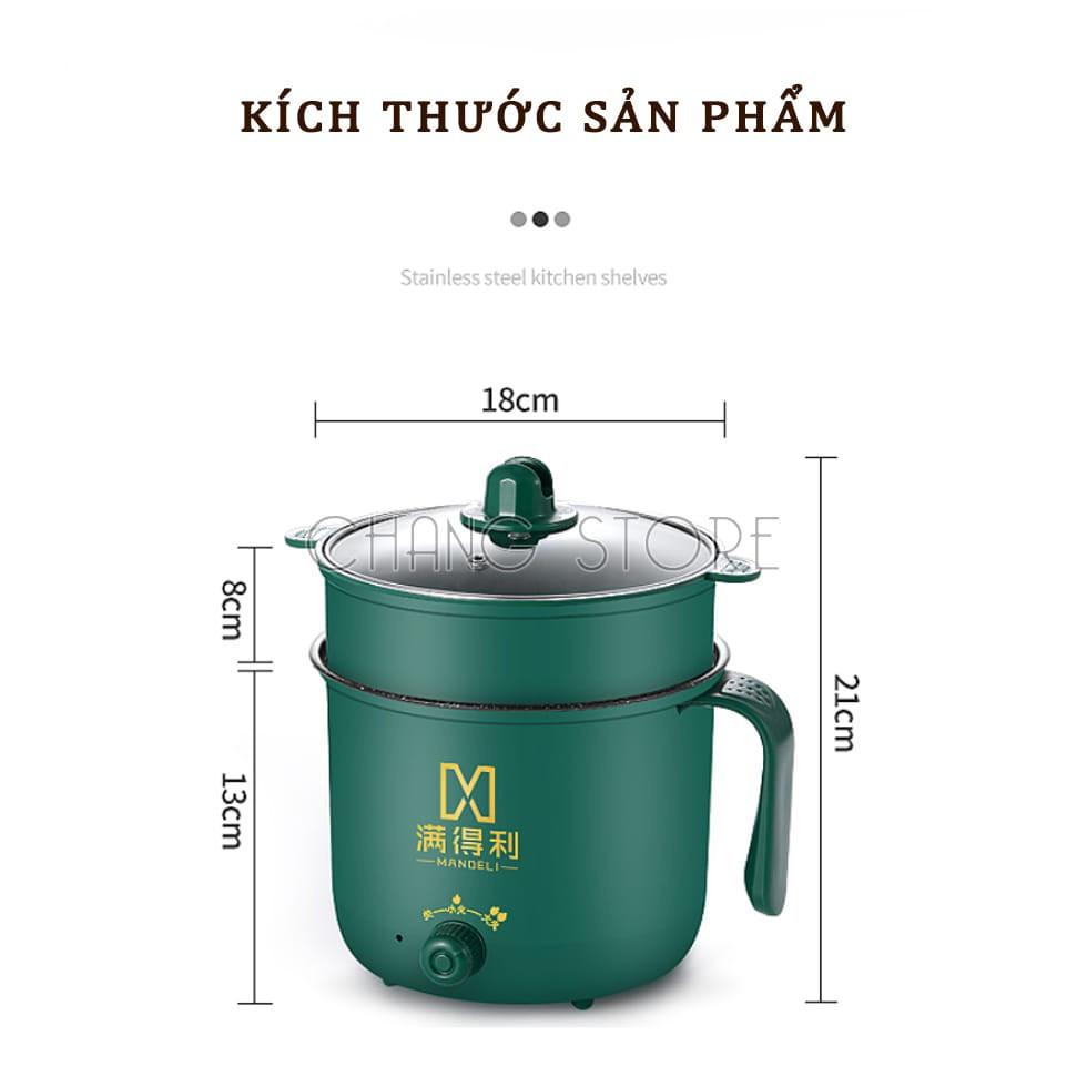 Nồi Nấu Lẩu Mini Cầm Tay, Nấu Cơm Đa Năng Có Tay Cầm 1,8L - 2 Nấc Nhiệt Kèm Giá Hấp