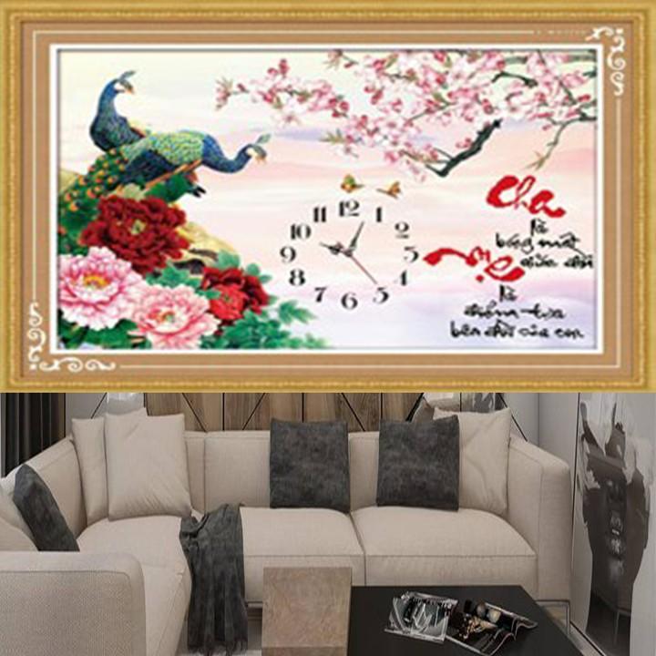 Tranh đá cha mẹ công đồng hồ DF439 - kích thước: 60 * 45cm.