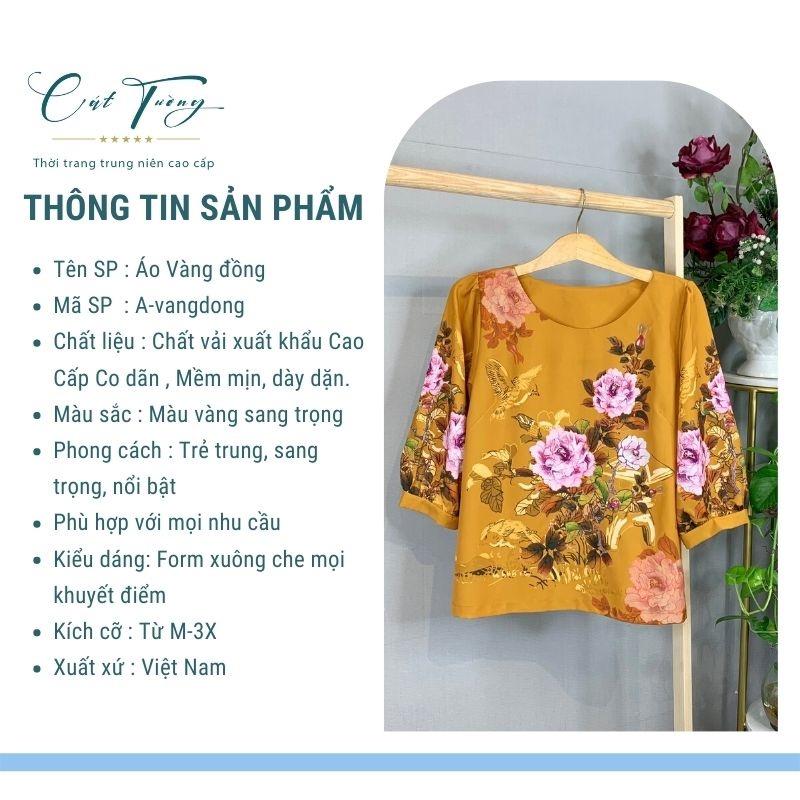 Áo kiểu trung niên Vàng đồng tươi sáng thiết kế đặc biệt sang trọng, quà tặng cho mẹ, cho bà - Thời trang Cát Tường