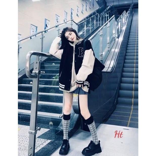 Áo bomber phối tay chữ K nỉ ngoại H29