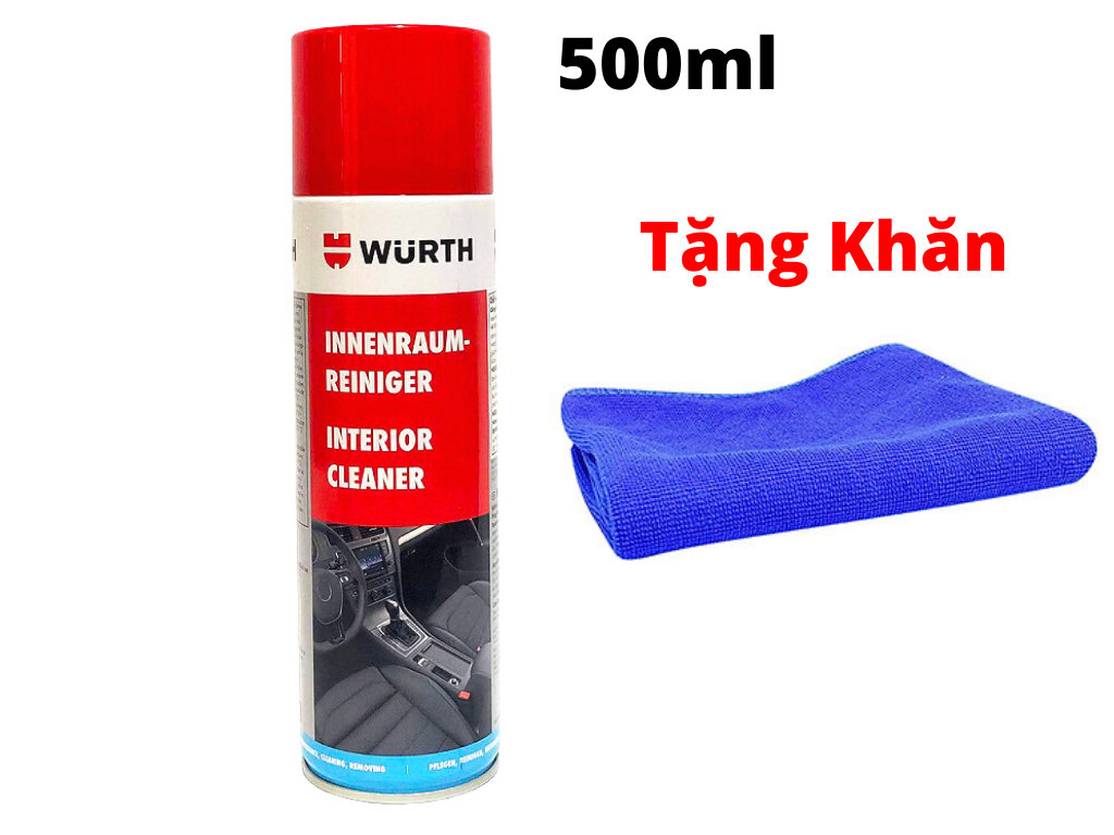 Dung Dịch Vệ Sinh Nội Thất Xe Hoạt Tính Wurth Interior Cleaner 500ml Tặng Khăn