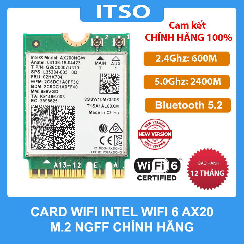 Card Wifi Intel-6 AX200 khe M2 có Bluetooth  - Hàng nhập khẩu