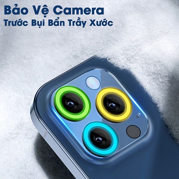 Bộ Kính cường lực camera chống lóa Phát Sáng Ban Đêm viền kim loại dành cho iPhone 12 13 11 Pro Max Mini XR XS Max Handtown - Hàng Chính Hãng