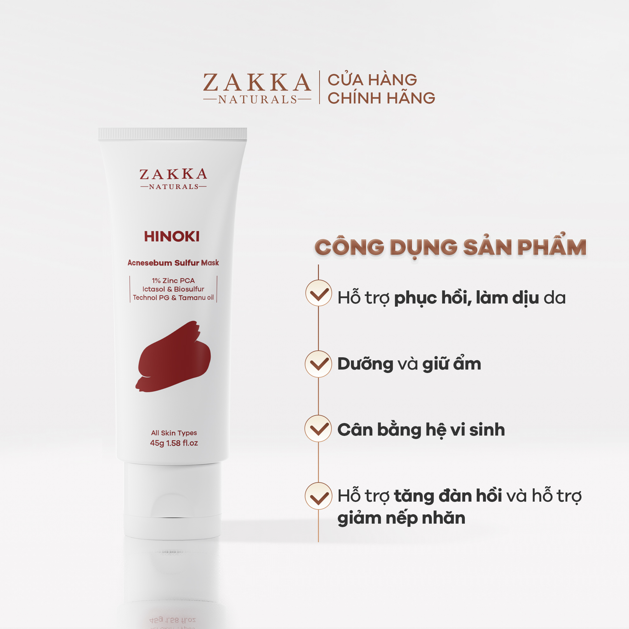 Mặt Nạ Hinoki Zakka Naturals hỗ trợ kiểm soát bã nhờn & cải thiện mụn Hinoki Acnesebum Sulfur Mask 45g