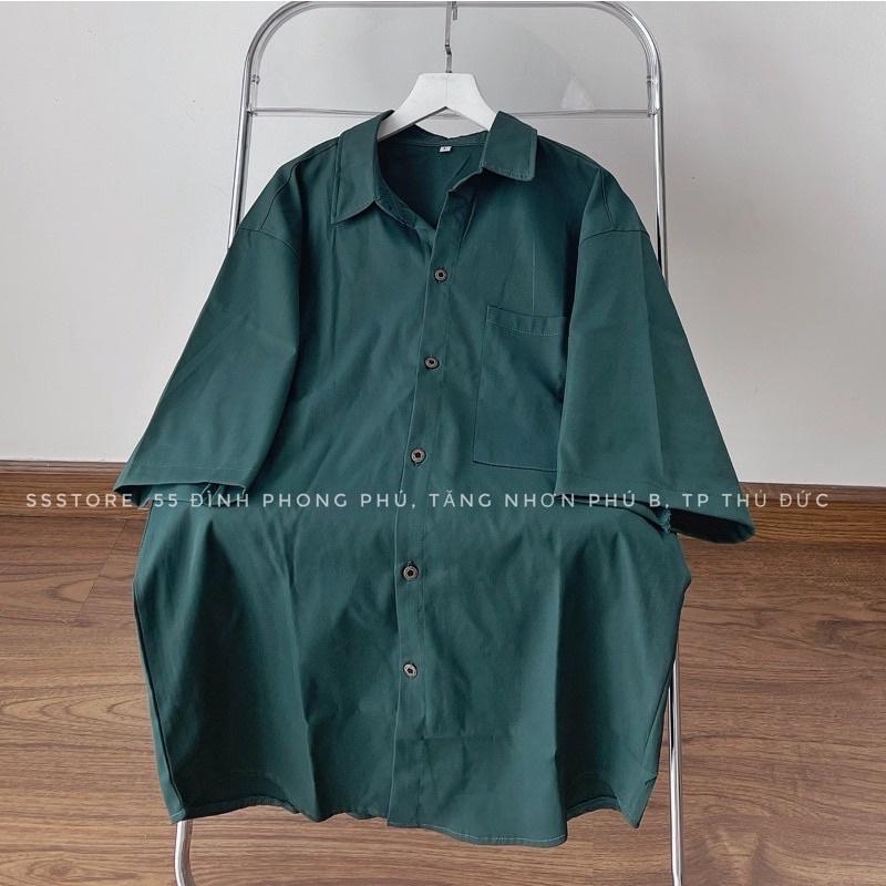 Áo Sơ Mi Tay Ngắn Trơn 1 Túi Màu Xanh Unisex