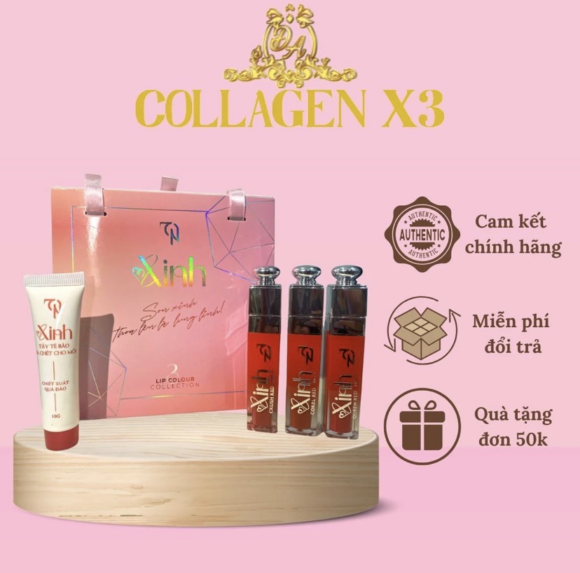 Son Xinh Đông Anh Chính Hãng Son Kem Lì Không Trôi Set 3 Màu Đỏ Tươi - Cam Đất - Đỏ Cam Collagen x3