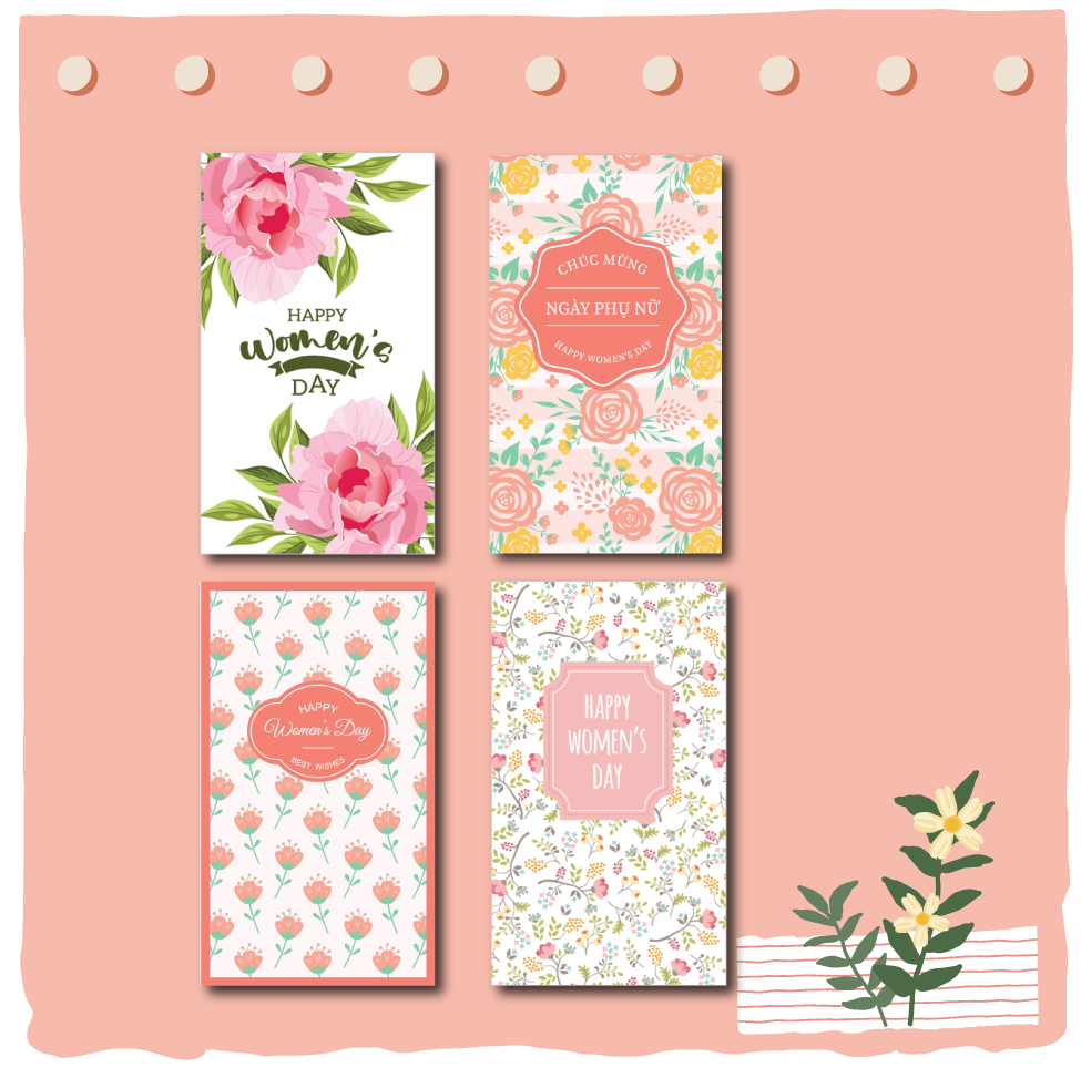 Combo 4c Thiệp ngày phụ nữ 8.3 và 20.10 Women's day - Thiệp Grey 10.5x18cm kèm phong bì