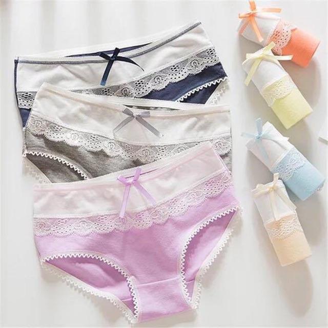 Quần Lót Nữ Cotton Kháng Khuẩn Viền Ren Ngang Eo Thời Trang Hàng Loại Đẹp.