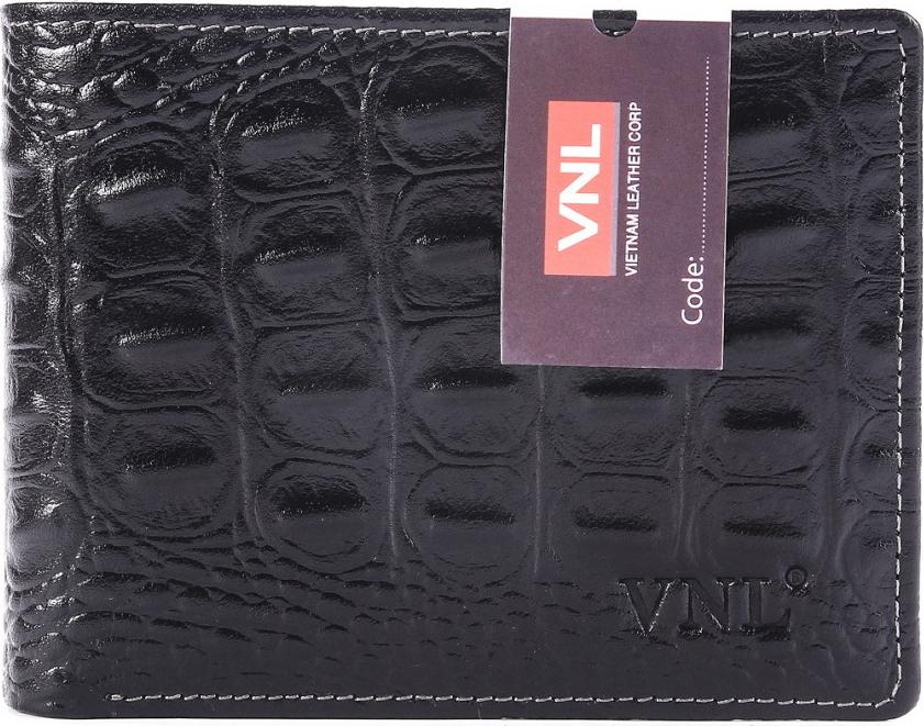 Ví nam da bò vân cá sấu dáng ngang VNL0123D -màu Đen