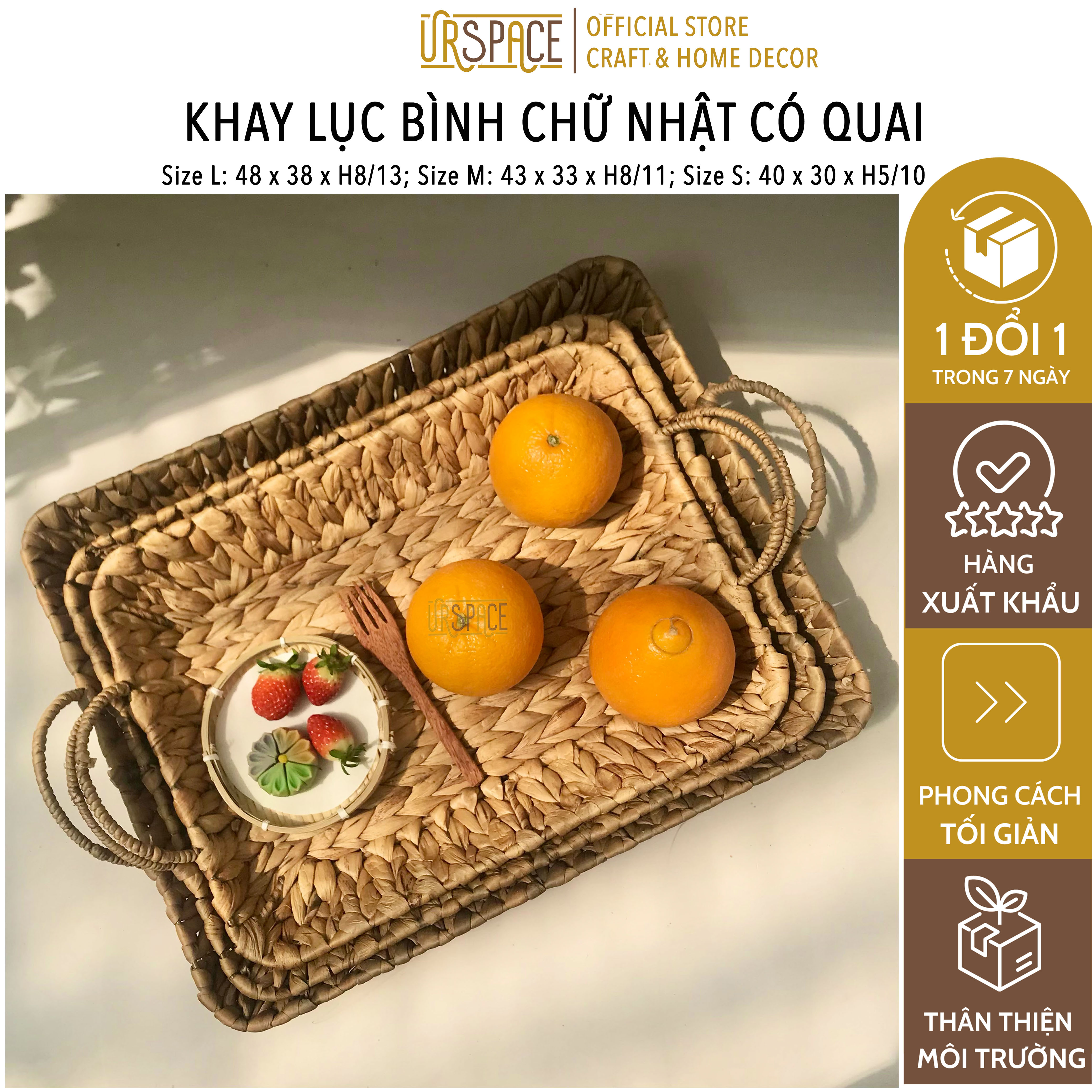 Khay lục bình chữ nhật URSPACE đựng trái cây, bánh kẹo, trang trí decor / RECTANGLE HYACINTH TRAY