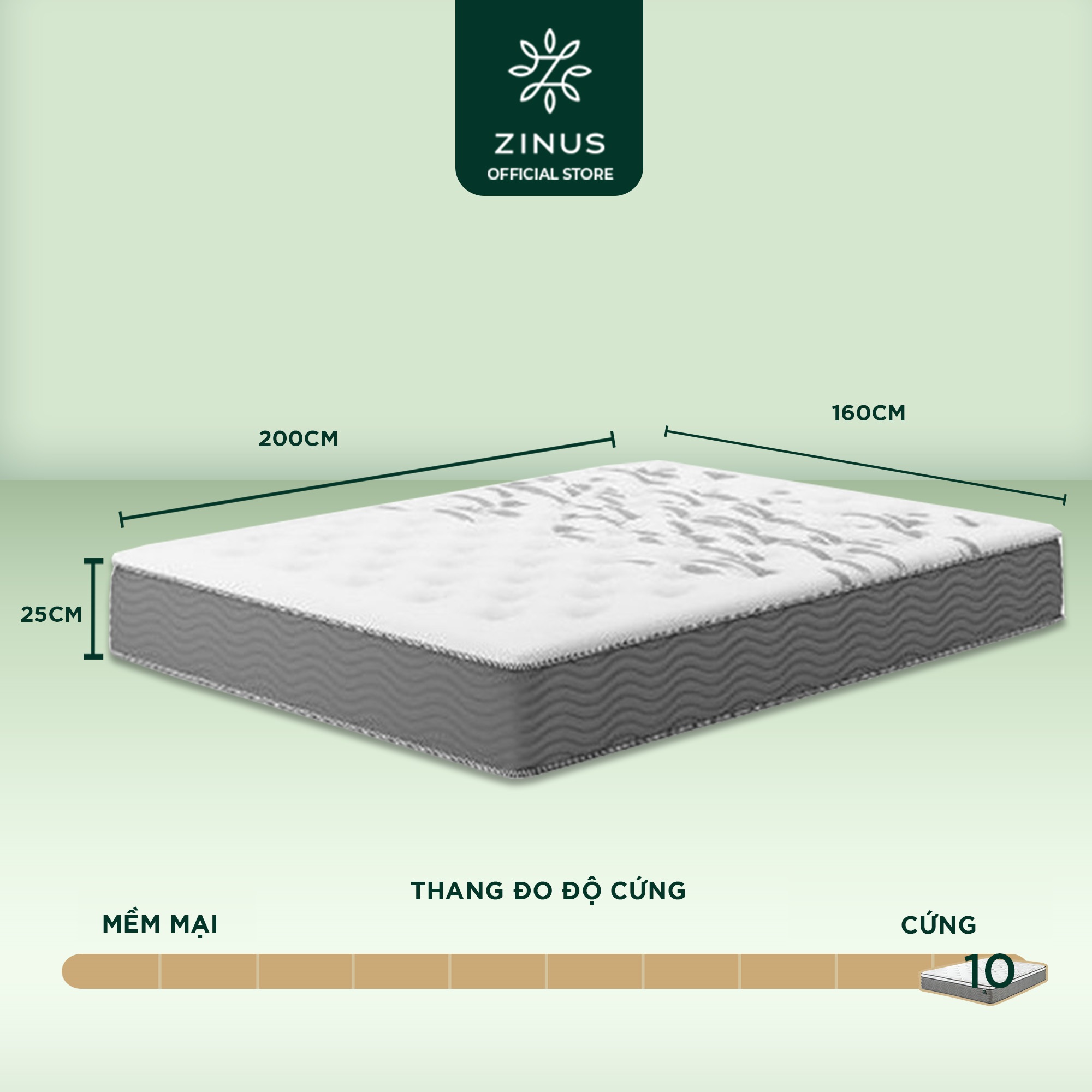 Nệm lò xo túi hút chân không cao cấp Zinus - Extra Firm Spring Mattress 25cm
