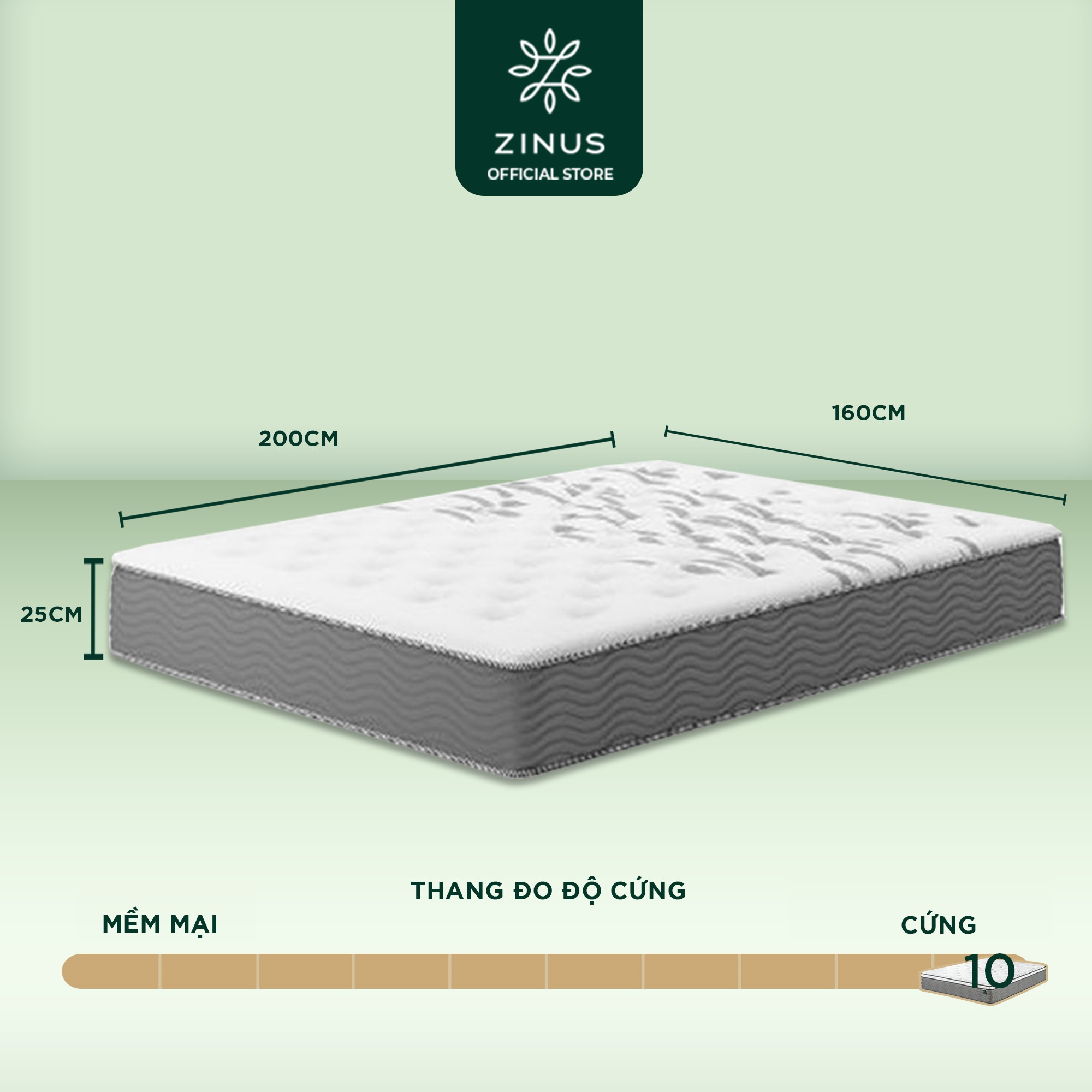 Nệm lò xo túi hút chân không cao cấp Zinus - Extra Firm Spring Mattress