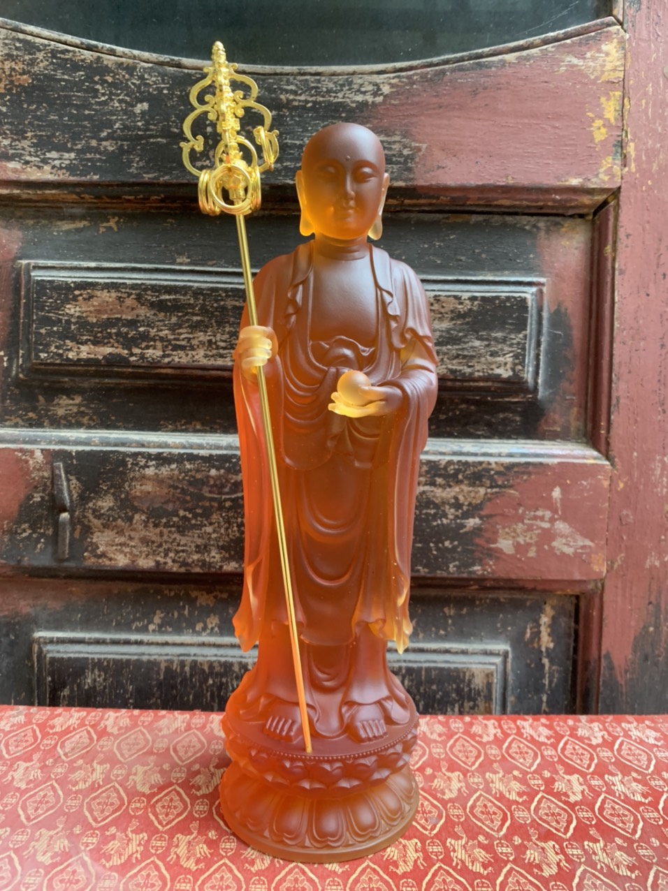 Tượng Địa Tạng Bồ Tát cao 33 cm bằng đá liuli
