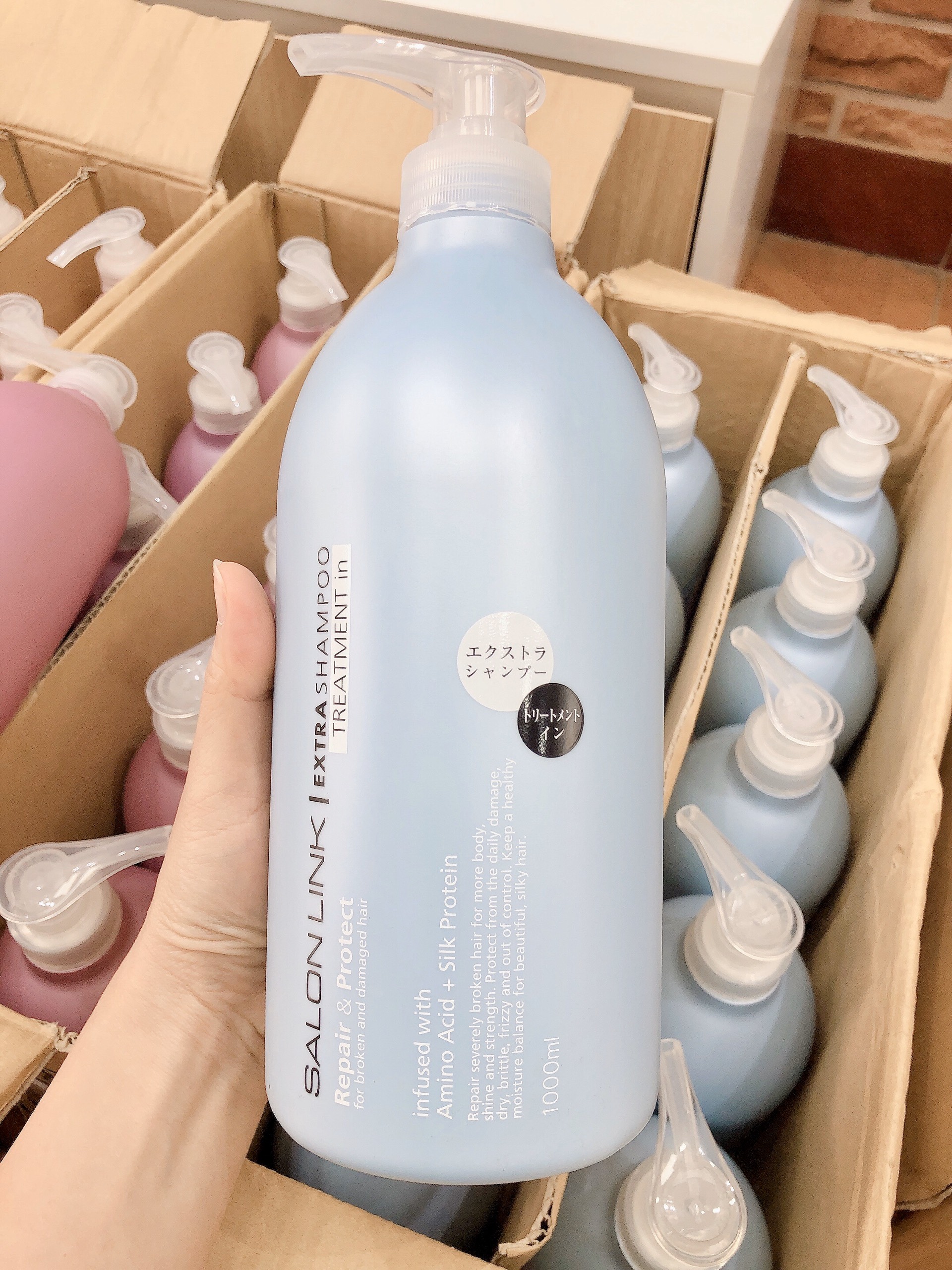 Dầu Gội Salon Link Extra Treatment In Phục Hồi Tóc 1000ml (Màu Xanh Dương) - Dành Cho Tóc Uốn, Nhuộm