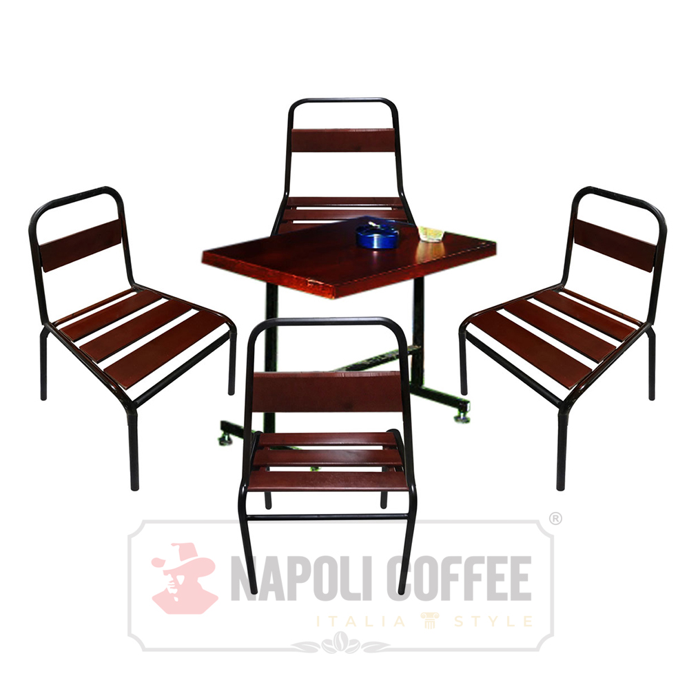 Bàn ghế sắt tựa lương gỗ cao cấp Napoli