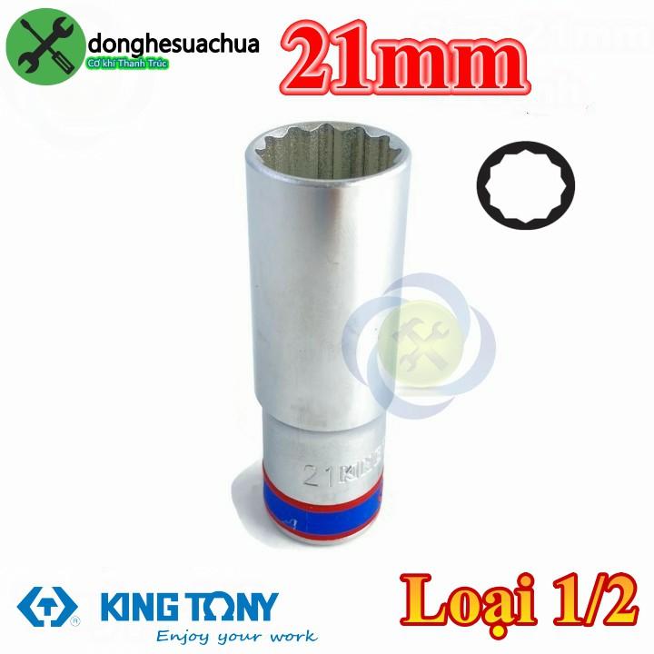 Tuýp 21mm 1/2 Kingtony 423021M loại dài 77mm 12 cạnh màu trắng