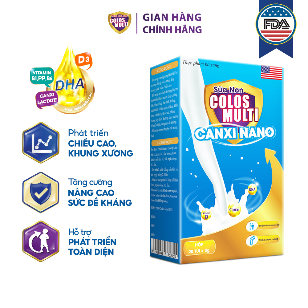 Colosmulti Canxi Nano hộp 20 gói x 3g hỗ trợ chắc khỏe xương, phát triển chiều cao cho bé