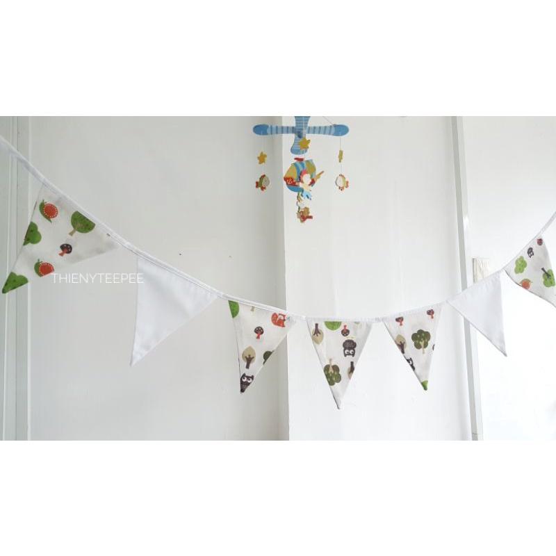 Dây cờ tam giác vải hình chim cú, xịn may đẹp, dài 2,2m, trang trí Decor Sinh nhật