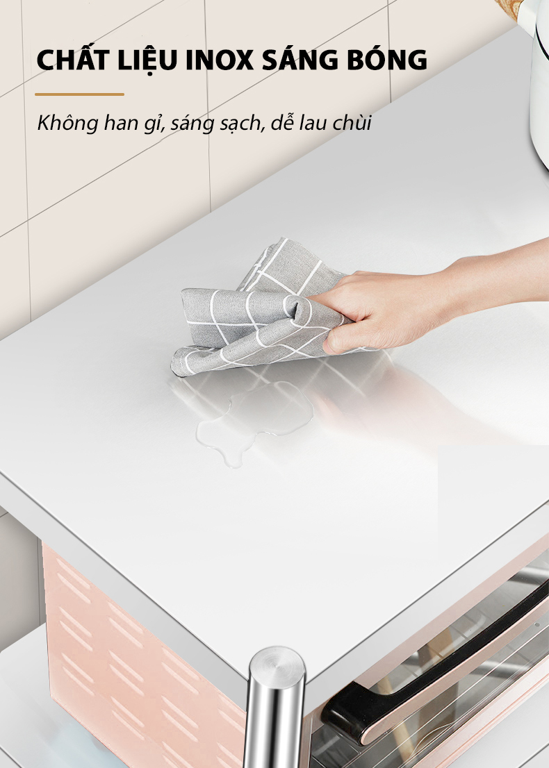 Hình ảnh Kệ Đa Năng Để Lò Vi Sóng INOX Trắng Cao Cấp Chống Han Gỉ Kệ Để Đồ Nặng Siêu Gọn Cho Nhà Bếp VANDO