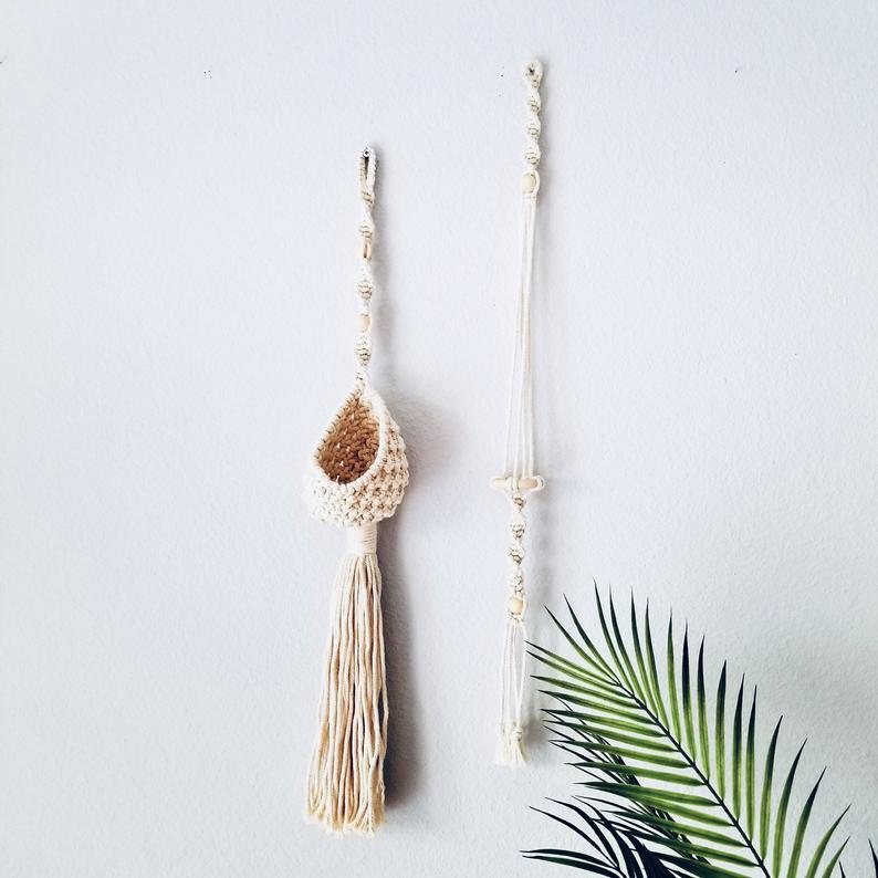 Set 2 giỏ treo và dây treo cây không khí trang trí Macrame wall hanging air planter M206