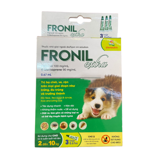 Dung dịch nhỏ sống lưng trị ve ghẻ, bọ chét chó - Fronil Extra hộp 3 ống