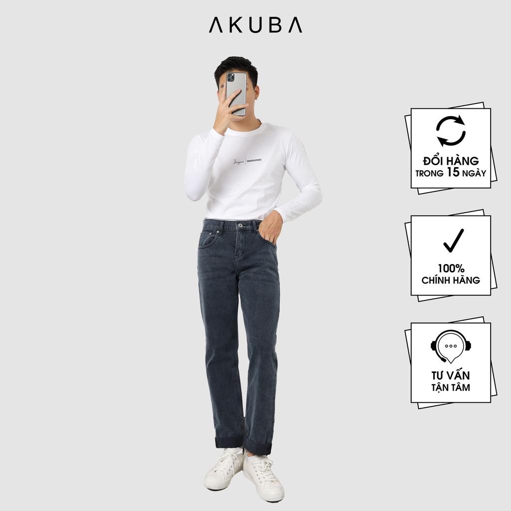 Áo thun nam tay dài AKUBA in họa tiet form regular chất liệu cotton không co rút 01J0111