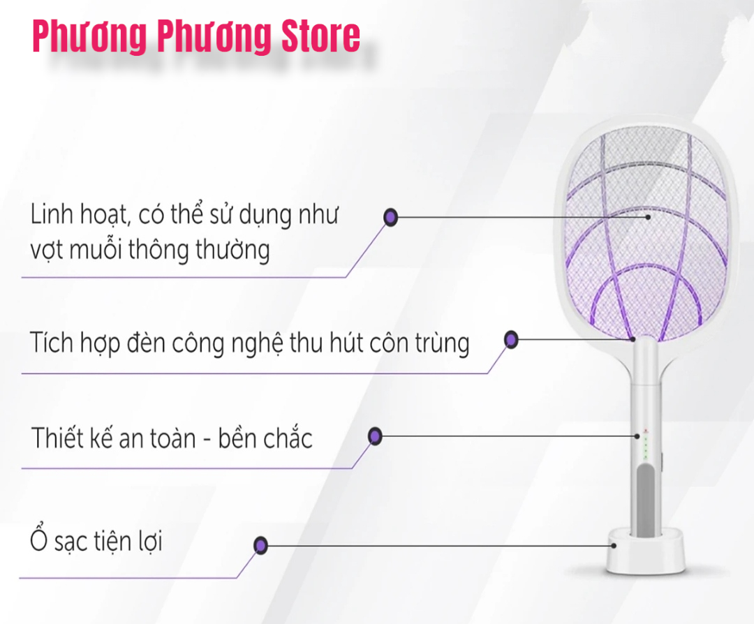Vợt Muỗi Thông Minh 3 Trong 1 Super Pro Tích Hợp Vợt Bắt Muỗi, Bẫy Muỗi và Đèn Ngủ Siêu Tiện Lợi, An Toàn Giúp Bảo Vệ Giấc Ngủ Gia Đình Bạn