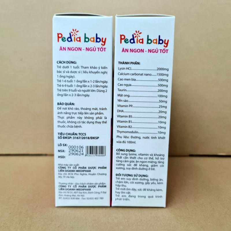 Siro Pediababy ăn ngon ngủ tốt hỗ trợ tăng cảm giác ăn ngon miệng, tăng cường sức đề kháng cho bé - Hộp 20 ống