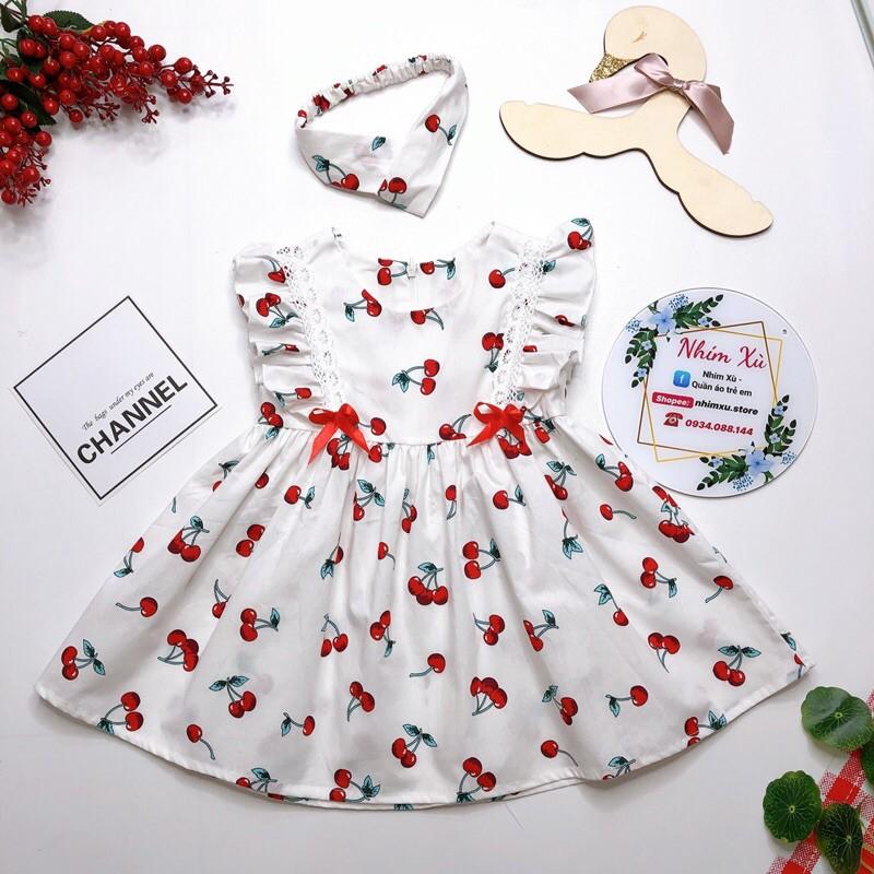 SIÊU PHẨM VÁY Trắng hoan tiết Cherry cho bé