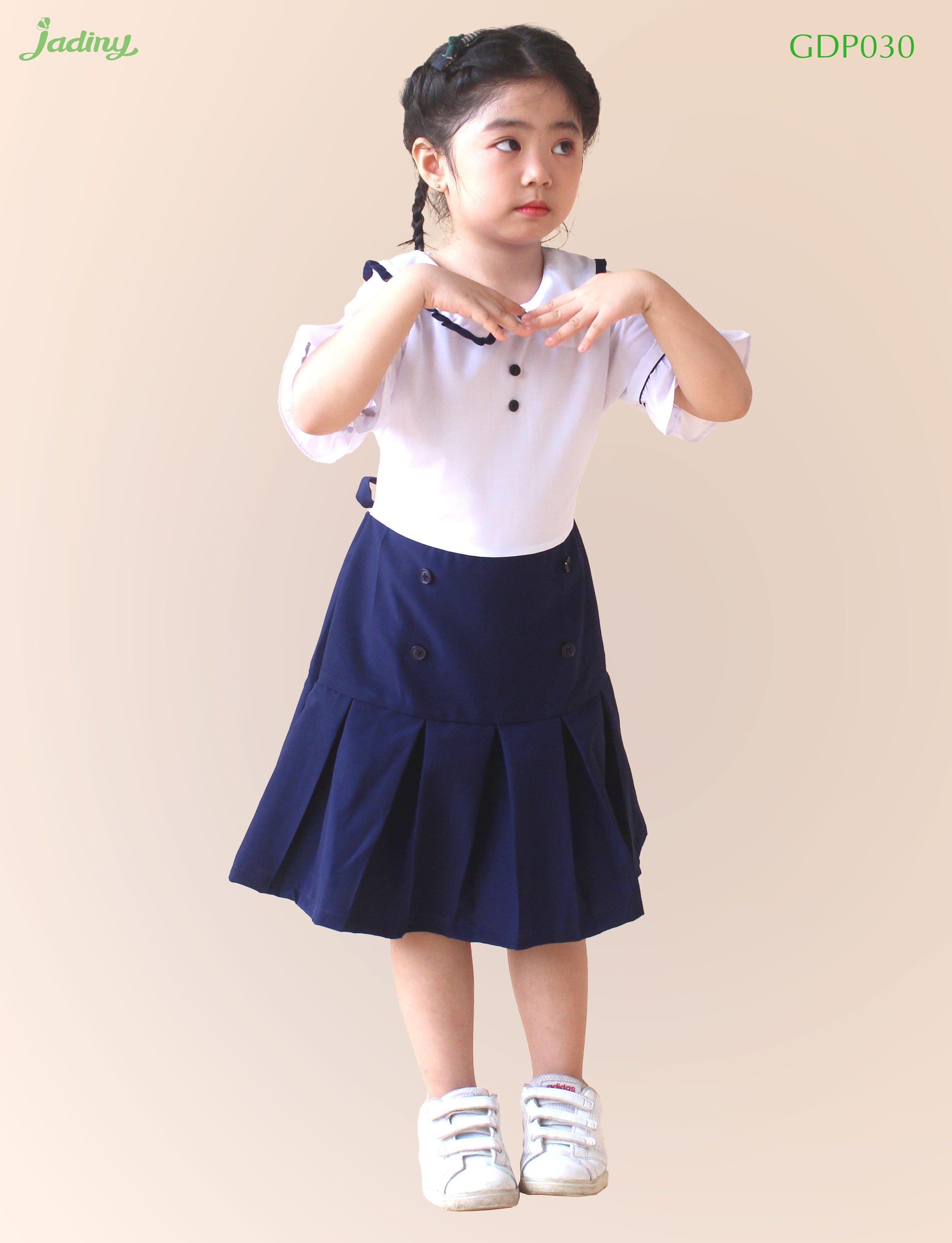 Đầm đi học cho bé gái lớp 1 nhún bèo Jadiny, đầm đồng phục học sinh cấp 1, tiểu học, kiểu dáng đẹp, thấm hút mồ hôi, vải chất lượng, không ra màu