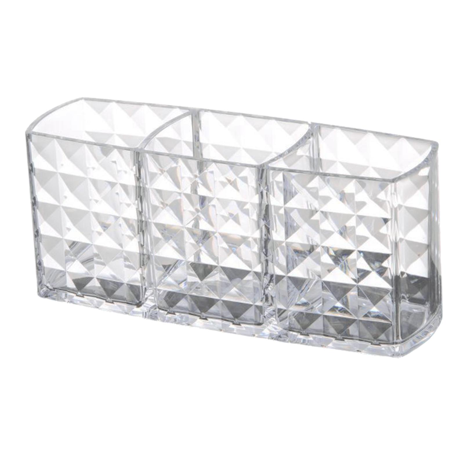 Clear Acrylic Makeup Brush Organizer Storage Case Pen/Pencil Holder 3 Grids