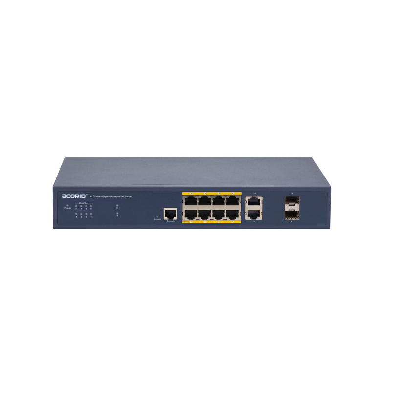 Switch PoE 8 cổng BASE-T PoE port x 2 cổng Uplink SFP Gigabit x 2 cổng GE Acorid GLS7700-8P2C- 150W - Hàng nhập khẩu