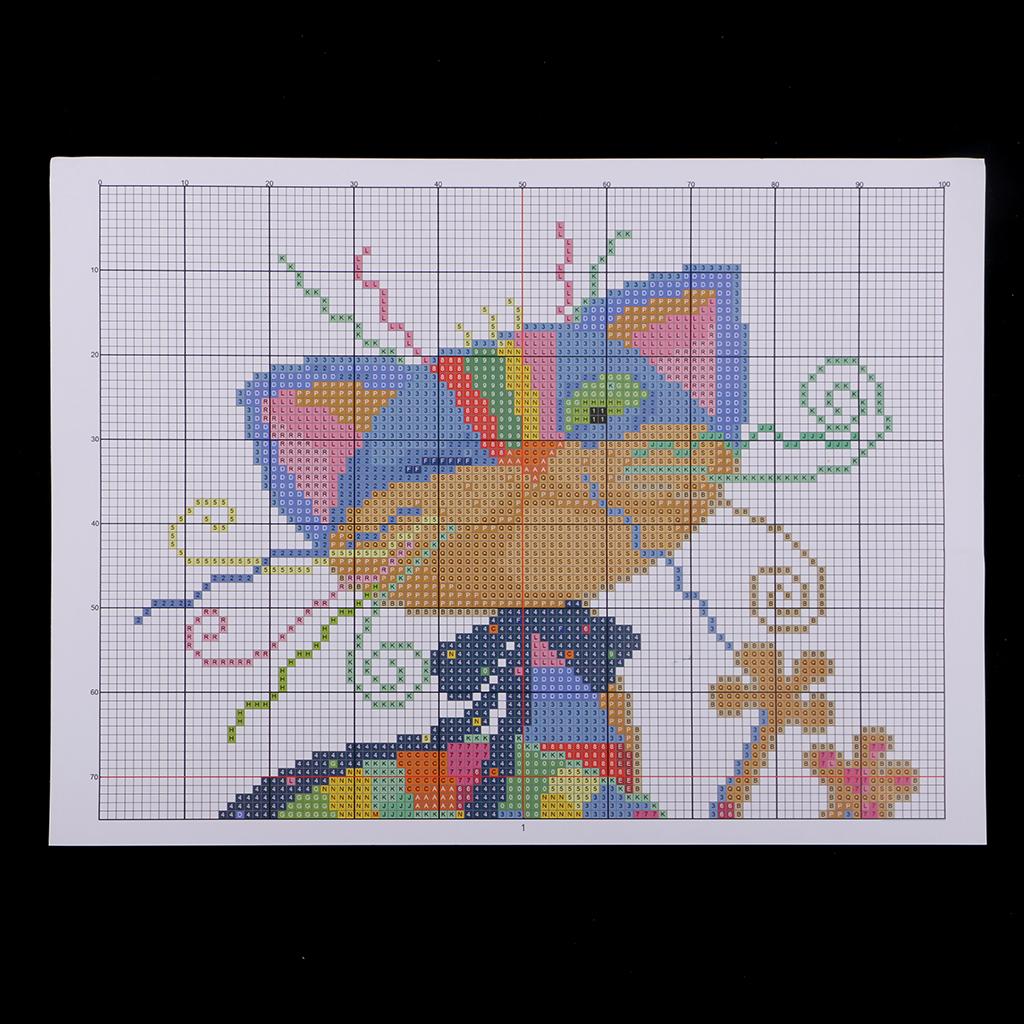 Colorful Cat Pattern Stamped Cross Stitch Kit Chart DIY Needlecaft for Beginners Adults Kids