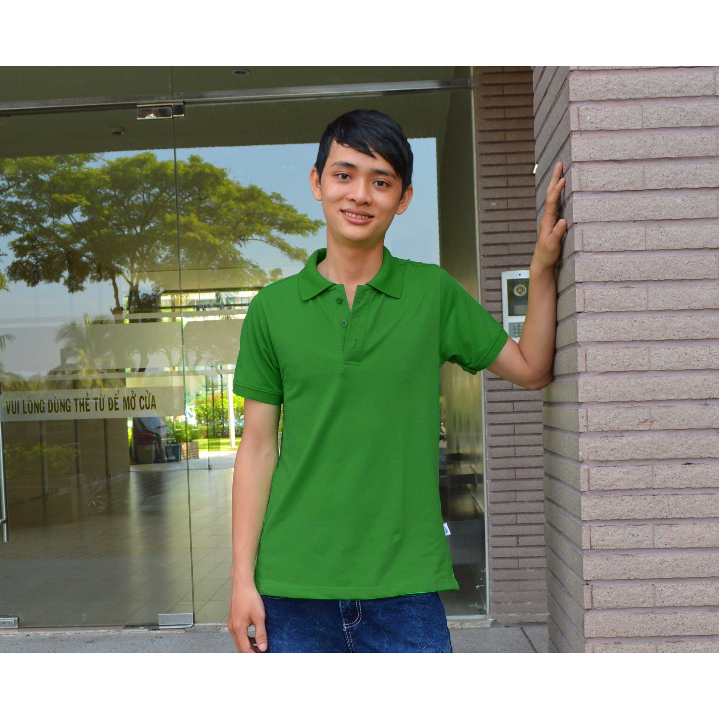 Áo thun nam vải cá sấu co giãn 4 chiều, kiểu may cao cấp cổ bẻ, tay bo, có xẻ lai - Màu xanh két