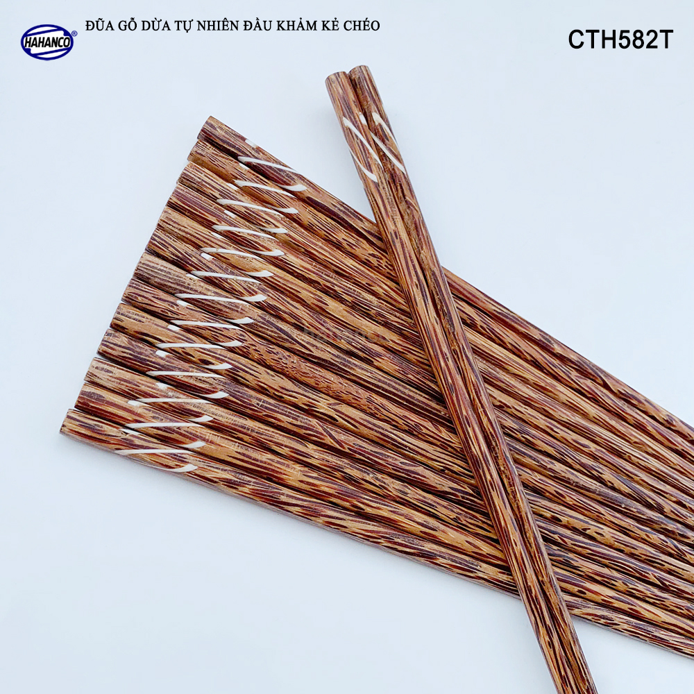Đũa Gỗ Dừa Đen Khảm Kẻ Chéo HAHANCO An Toàn Đẹp Mắt Dùng Cho Quán Ăn Gia Đình - CTH582T