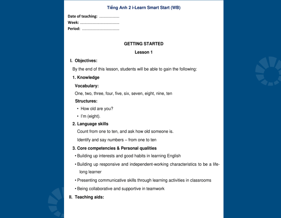 Tiếng Anh 2 i-Learn Smart Start Giáo án gợi ý Sách bài tập