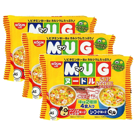 Combo 3 gói Mì ăn dặm cho trẻ trên 1 tuổi Nissin MUG Cup Noodle 96g (Mỗi gói gồm 4 túi mì nhỏ bên trong, 2 hương vị)