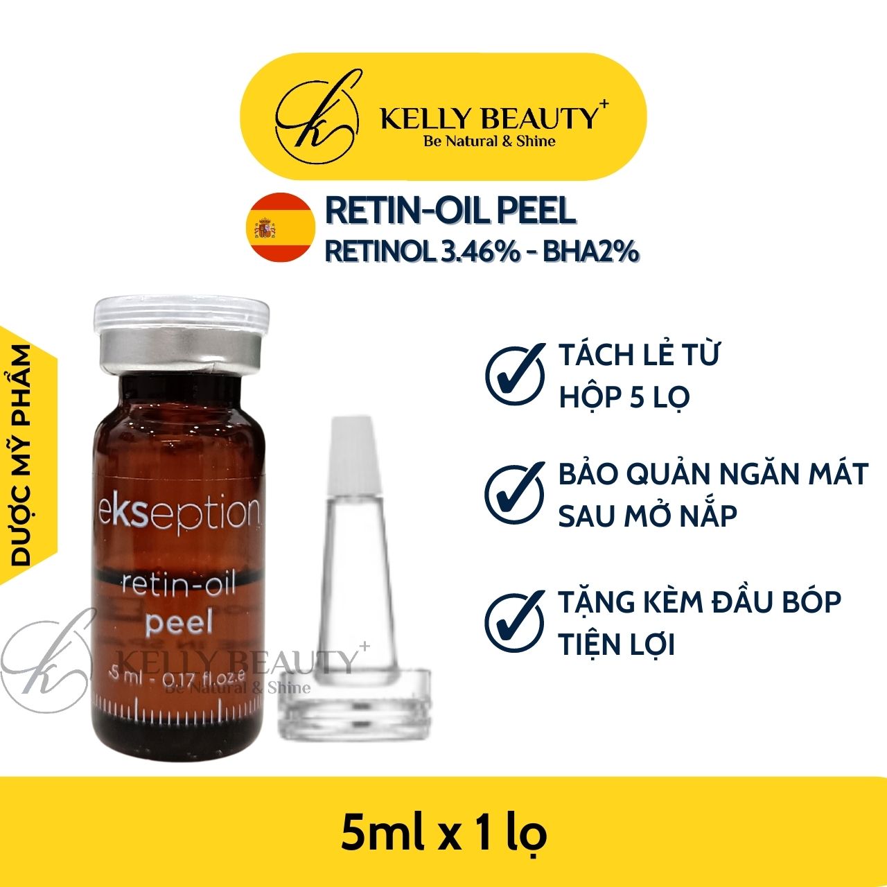 ekseption Retin-Oil Peel - Trẻ Hóa Làn Da, Giảm Nếp Nhăn; Căng Mịn và Đều Màu Da - Retinol 4% + BHA 2% - Kelly Beauty