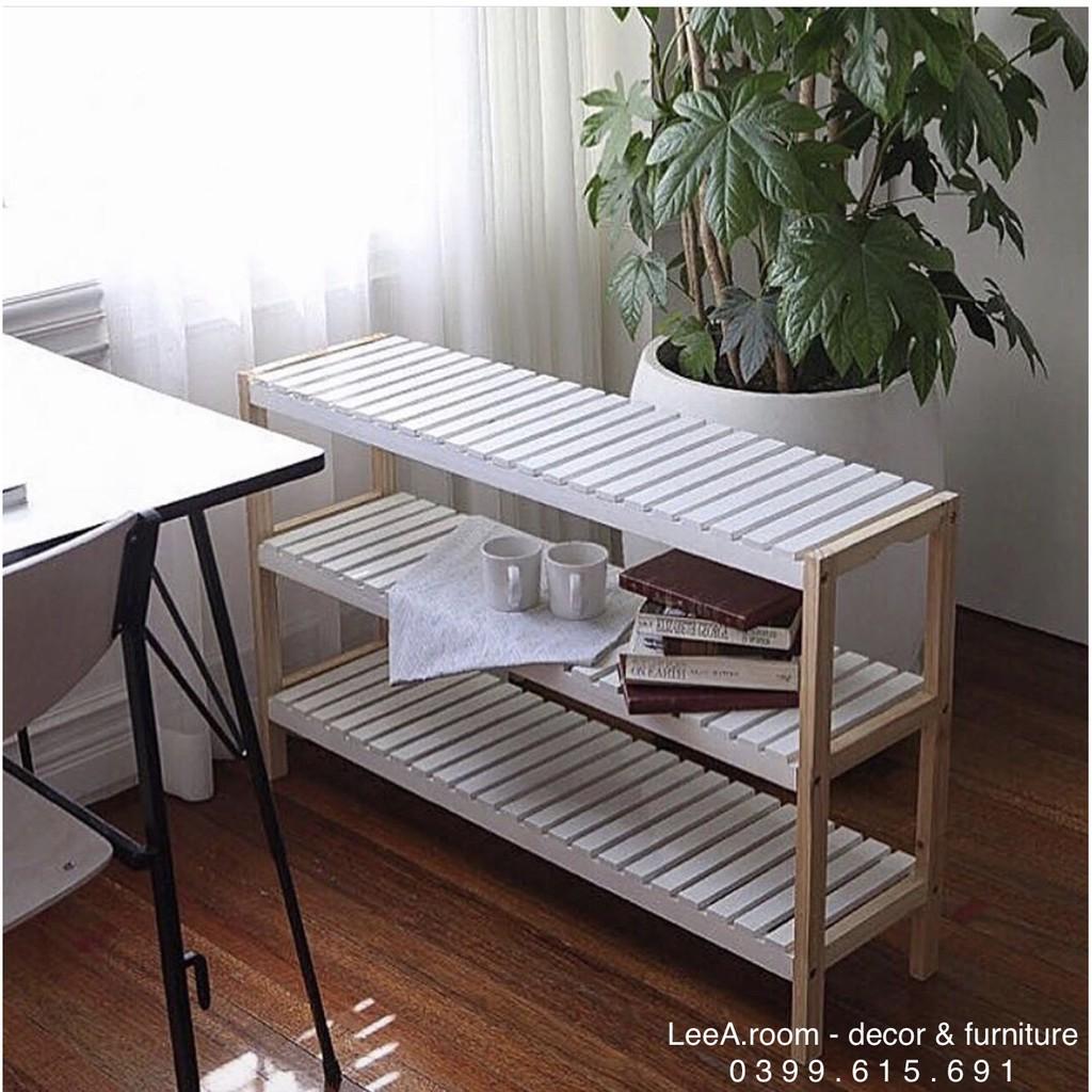 Kệ Giày Dép Cao Cấp / Kệ Gỗ Decor 3 Tầng Size L - Màu Sơn Trắng x Chân Gỗ