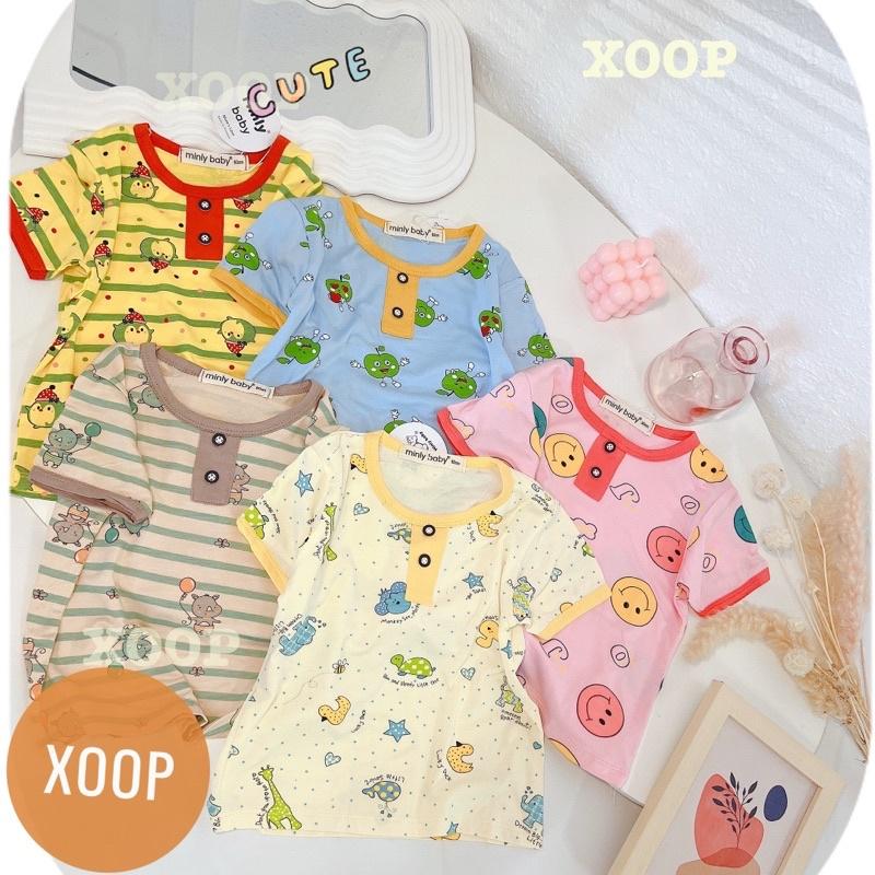 Bộ  cộc tay cổ trụ  chất thun lạnh in họa tiết mặt cười cho bé  BC2